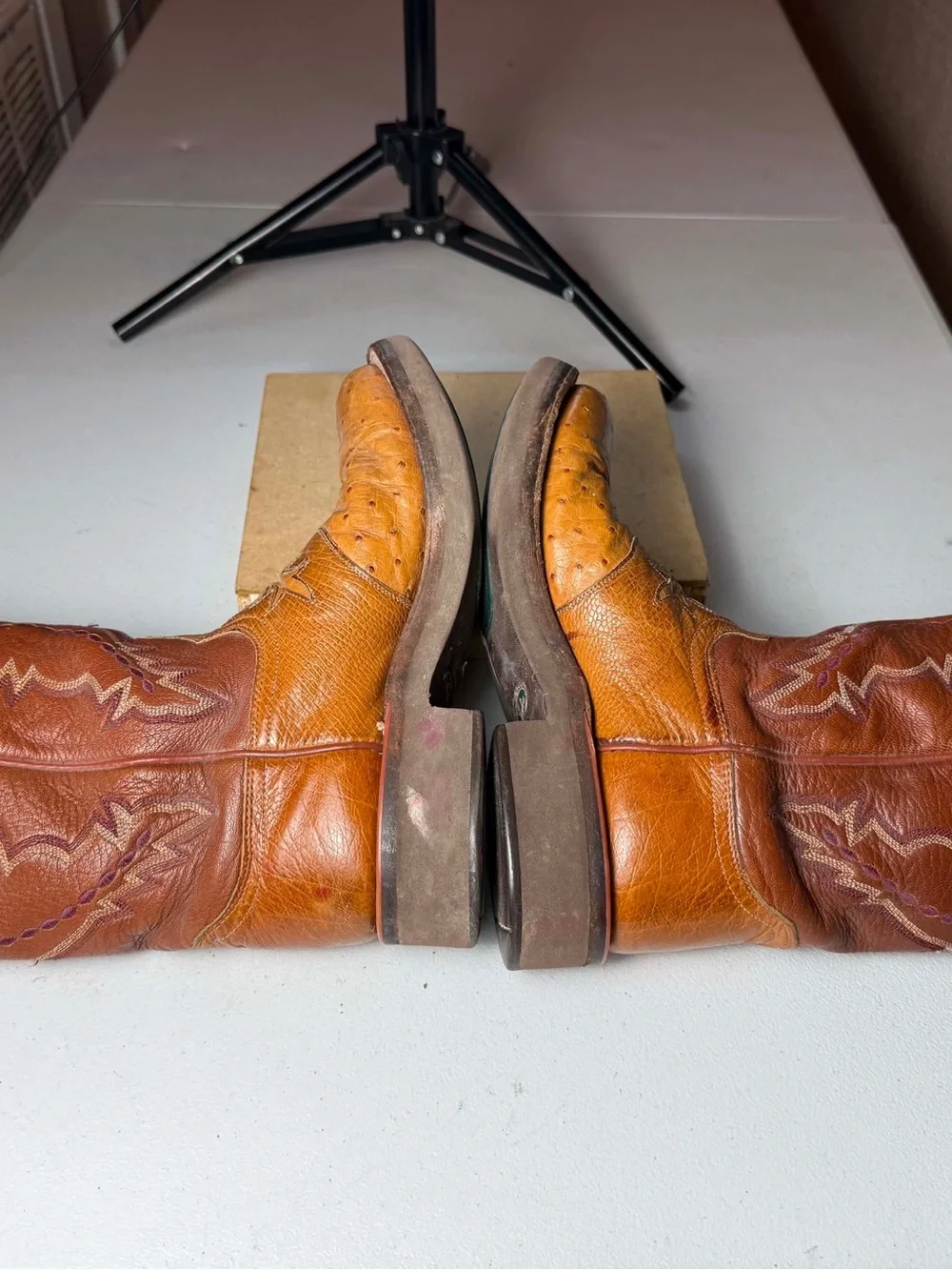 Lucchese 2000 Full Quill Ostrich Skin Tan Leather Western Cowboy Boots Sz 7